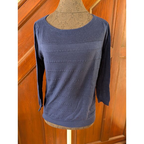 Loft Womens Royal Blue Textured 3/4 Sleeve Sweater Medium Lightweight Wool - Picture 1 of 5